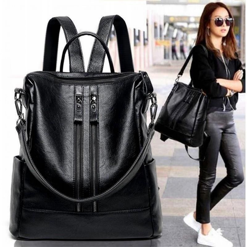 Canvas Backpack Casual - Kadın Yumuşak Deri Sırt Çantası Okul