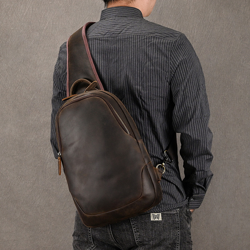 Leather Backpack Vintage - Büyük boy nedensel göğüs çanta hakiki
